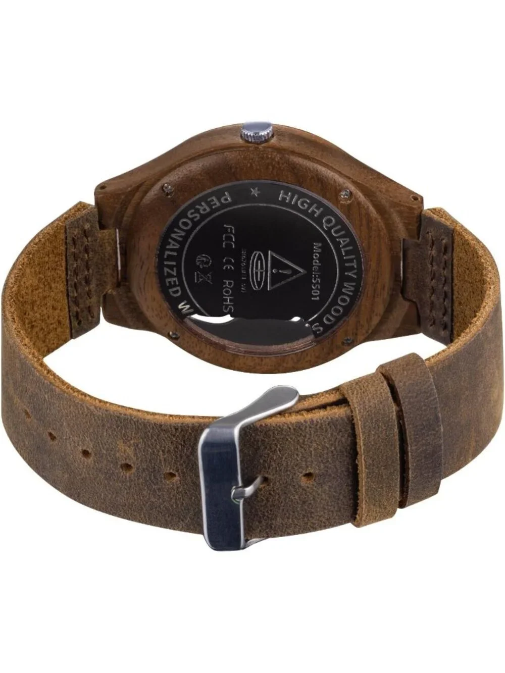 Men's Brown Analog Quartz Handmade Unique Design Leather Strap Wooden Watch